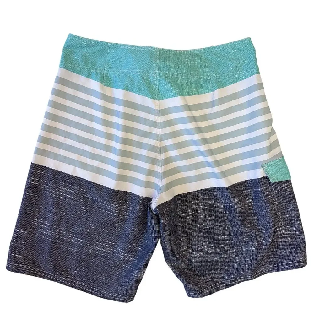 Rusty Shorts 32 Mens White Gray Striped Trunks Swim Surfing Summer Boardshort
